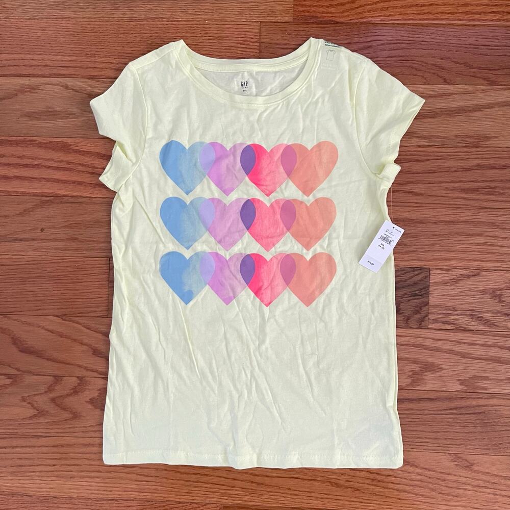 Gap Kids Heart Graphic Crewneck T-Shirt XXL Yellow Casual Basic Summer Tee Cute